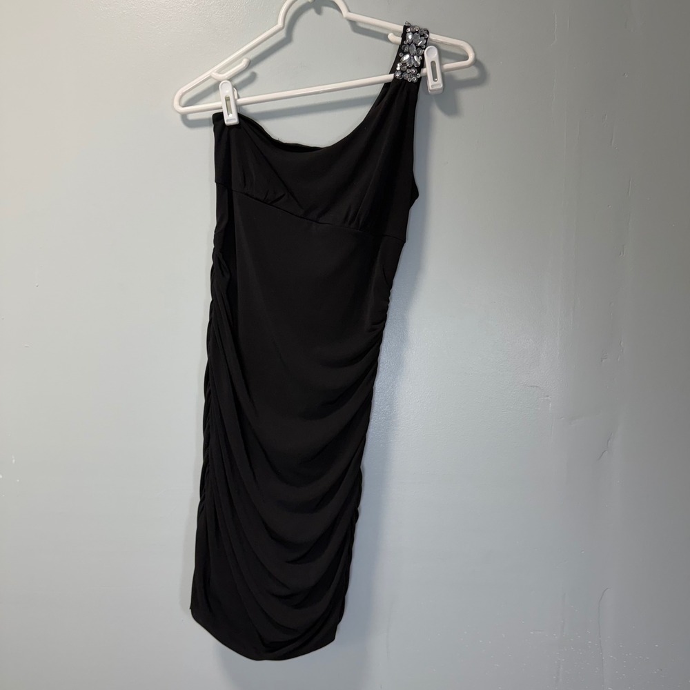 Sweet Storm Black One Shoulder Ruched Rhinestone Mini Dress 27823 Small